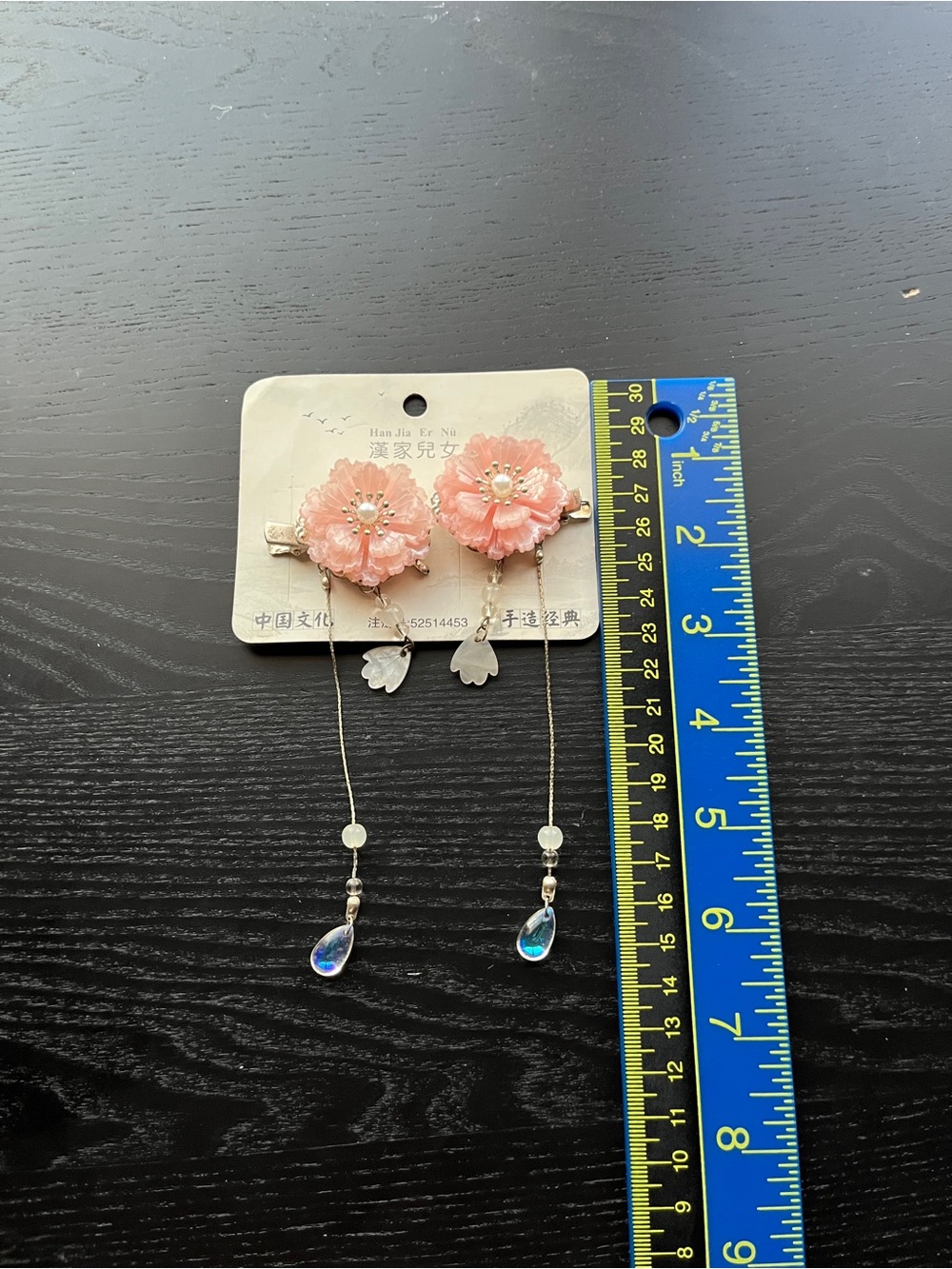 Pink Floral Tassel Hair Clips with Pearl and Teardrop Charms 2pc Set - Picture 8 of 15